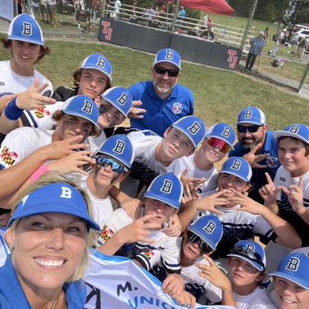 baseball team selfie with coach